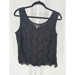 Xscape Women's Black Floral Pattern Sleeveless Scoop Neck Wide Strip Top Size 1X